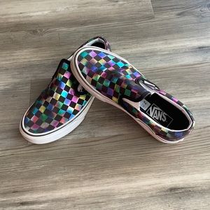 Women’s Sparkly Rainbow Checkerboard Vans Slip-On